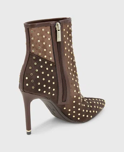 Kenneth Cole Quincy Mesh Micro Stud Heel Ankle Bootie In Brown