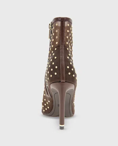 Kenneth Cole Quincy Mesh Micro Stud Heel Ankle Bootie In Brown
