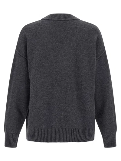 Ami Alexandre Mattiussi Ami Paris Ami De Coeur Heather Grey Wool Cardigan In Gray