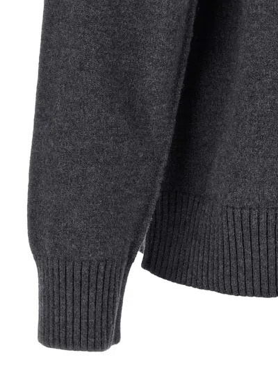 Ami Alexandre Mattiussi Ami Paris Ami De Coeur Heather Grey Wool Cardigan In Gray