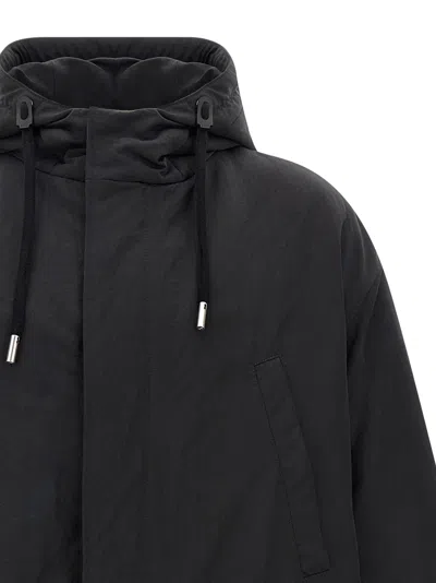 Ami Alexandre Mattiussi Long Grey Polyamide Jacket With Adjustable Hood And Flap Pockets In Black