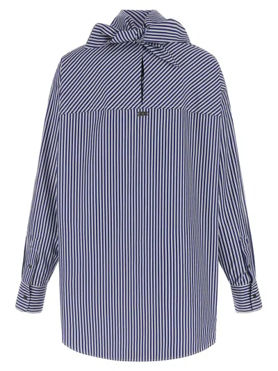 Ami Alexandre Mattiussi Ami Paris Blue Striped Poplin Shirt With Scarf Women In Blue