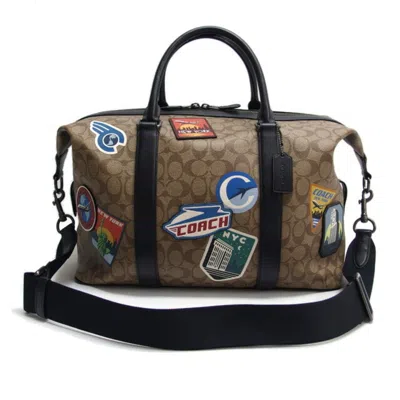 Pre-owned Coach Black Dark Brown Multi-color Coated Canvas Leather Boston Bag Shoulder Bag ()