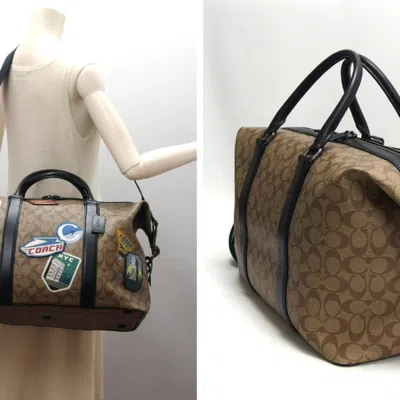 Pre-owned Coach Black Dark Brown Multi-color Coated Canvas Leather Boston Bag Shoulder Bag ()