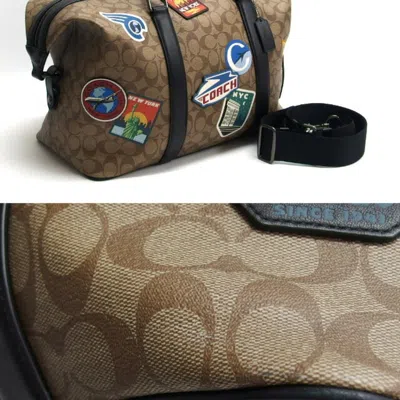 Pre-owned Coach Black Dark Brown Multi-color Coated Canvas Leather Boston Bag Shoulder Bag ()