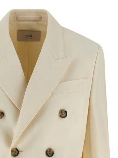 Ami Alexandre Mattiussi Double-breasted Wool Blazer With Peak Lapels And Flap Pockets In Neutral