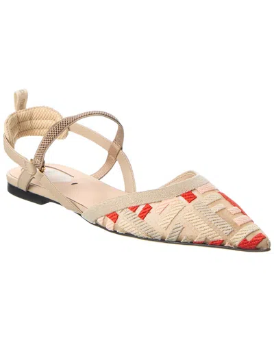 Fendi Dnu Inv  Colibri Lite Mesh & Leather Slingback Flat In Neutral