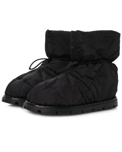 Prada Black Quilted Nylon Drawstring Ankle Boots In Black