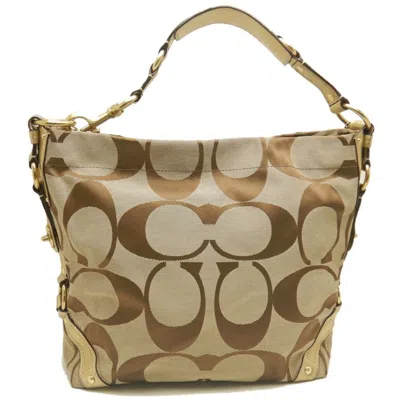 Pre-owned Coach Signature Beige Brown Canvas Leather Shoulder Bag ()