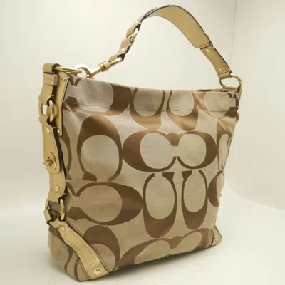 Pre-owned Coach Signature Beige Brown Canvas Leather Shoulder Bag ()