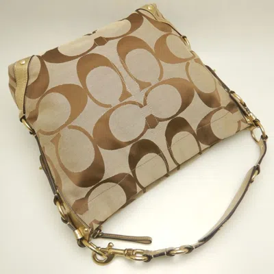 Pre-owned Coach Signature Beige Brown Canvas Leather Shoulder Bag ()