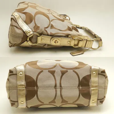 Pre-owned Coach Signature Beige Brown Canvas Leather Shoulder Bag ()