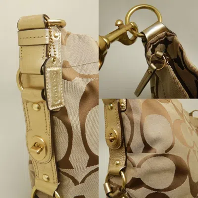 Pre-owned Coach Signature Beige Brown Canvas Leather Shoulder Bag ()
