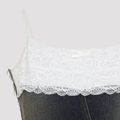 Balenciaga Denim Top With Lace Trim And Rhinestone Embellishments In Blue