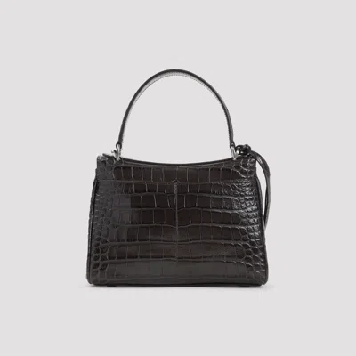 Balenciaga Crocodile Texture Top Handle Shoulder Bag In Brown