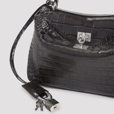 Balenciaga Crocodile Texture Top Handle Shoulder Bag In Brown