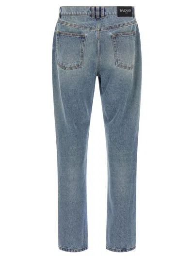 Balmain Stonewashed Cotton Denim Jeans In Blue