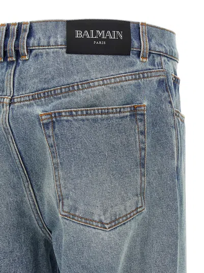 Balmain Stonewashed Cotton Denim Jeans In Blue
