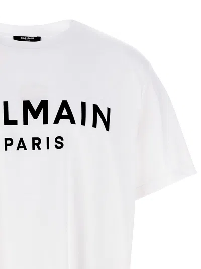 Balmain White Crewneck T-shirt With Contrasting Logo Lettering Print In Cotton In White