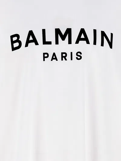 Balmain White Crewneck T-shirt With Contrasting Logo Lettering Print In Cotton In White