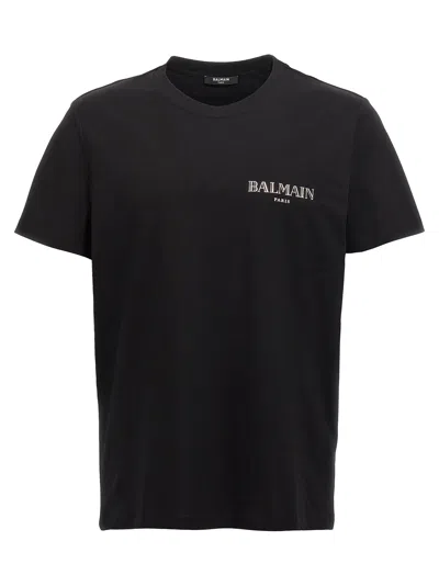 Balmain Black Crewneck T-shirt With Logo Print In Cotton Man
