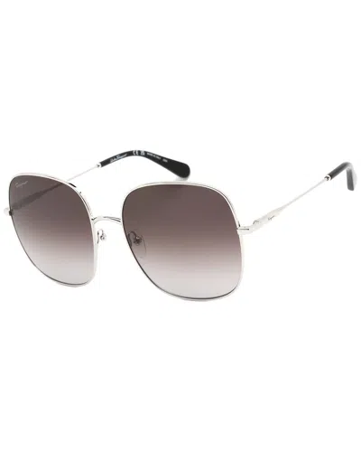 Ferragamo Sf300s 041 Rectangular Sunglasses 59 Mm In Metallic