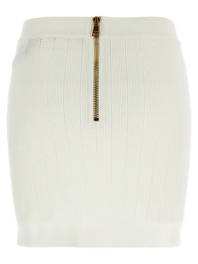 Balmain Fine Ribbed Knit Skirt In White