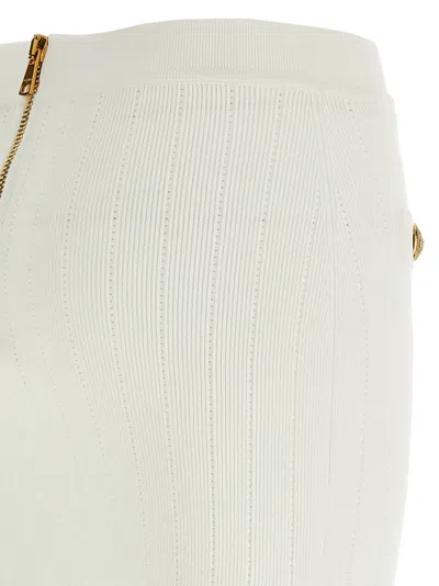 Balmain Fine Ribbed Knit Skirt In White