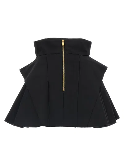 Balmain Button-embellished Pleated Grain De Poudre Wool Mini Skirt In Black