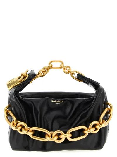 Balmain Sync Mini Chain-embellished Leather Tote In Black