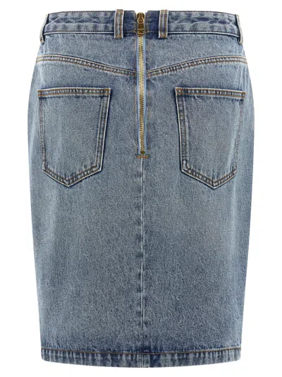 Balmain Denim Skirt Featuring Pockets And Button Accents In Blue