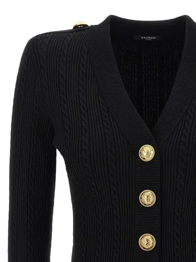 Balmain Twisted Knit Cardigan Sweaters And Cardigans Black In Black
