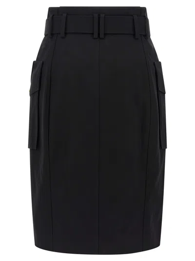 Balmain Structured Midi Wrap Skirt In Black