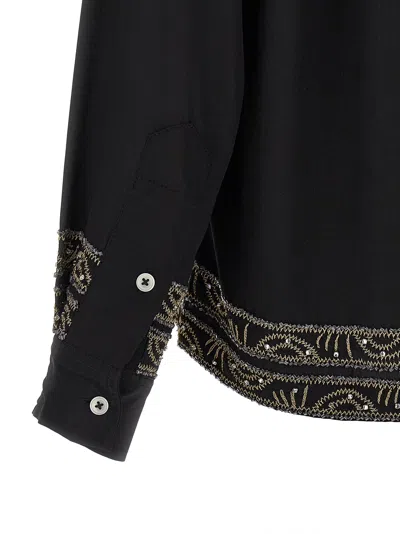 Bode Beaded Epoque Silk Button-up Shirt In Black
