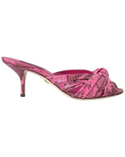 Dolce & Gabbana Pink Exotic Leather Kitten Heels Slides Shoes In Pink