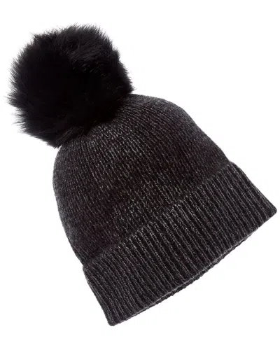 Amicale Cashmere 2-tone Ribbed Cuffed Cashmere Hat In Black