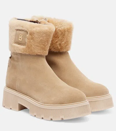 Bogner Turin 6 Shearling-trimmed Suede Ankle Boots In Neutral