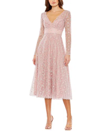 Mac Duggal 68003 Tea Length Long Sleeve A Line Cocktail Dress In Pink