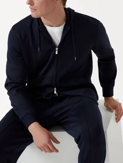 Brunello Cucinelli Men Cashmere And Silk French Terry Sweatshirt In Blue