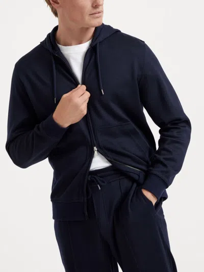 Brunello Cucinelli Men Cashmere And Silk French Terry Sweatshirt In Blue