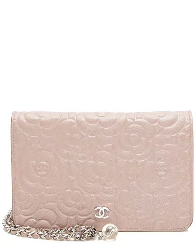 Pre-owned Chanel Pink Lambskin Camellia Wallet On Chain (authentic Pre-loved)