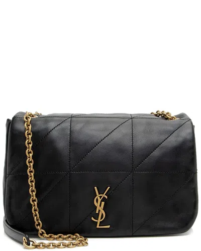 Saint Laurent Leather Shoulder Bag With Metal Cassandre Logo Detail And Stitching On The Front In Black