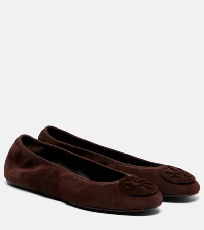 Tory Burch Brown Suede Minnie Ballerinas In Brown