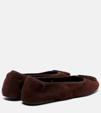 Tory Burch Brown Suede Minnie Ballerinas In Brown