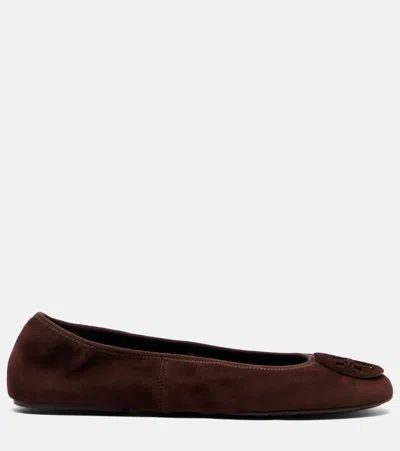 Tory Burch Brown Suede Minnie Ballerinas In Brown