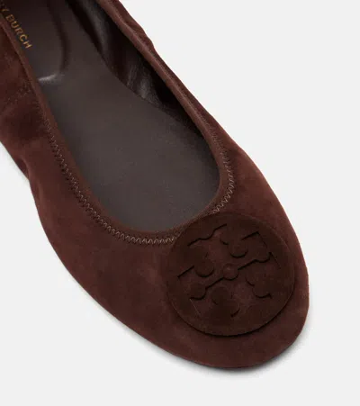 Tory Burch Brown Suede Minnie Ballerinas In Brown