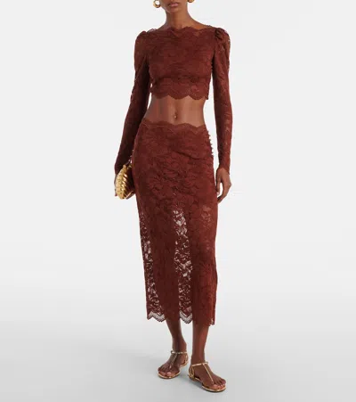 Rabanne Floral Stretch-guipure Lace Midi Skirt In Brown