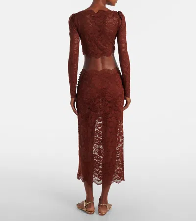 Rabanne Floral Stretch-guipure Lace Midi Skirt In Brown