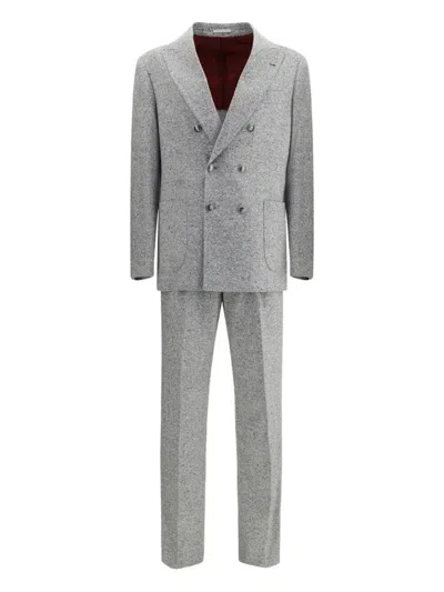 Brunello Cucinelli Tailored Suit Set Double-breasted Jacket In Gray