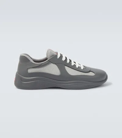 Prada Men's Americas Cup Rubber Trainer Sneakers In Gray